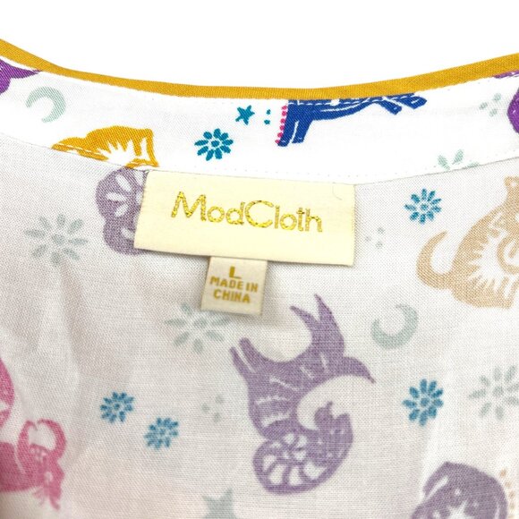 ModCloth Zodiac Print Sleeveless Blouse White Multicolor Size Large - Picture 10 of 13